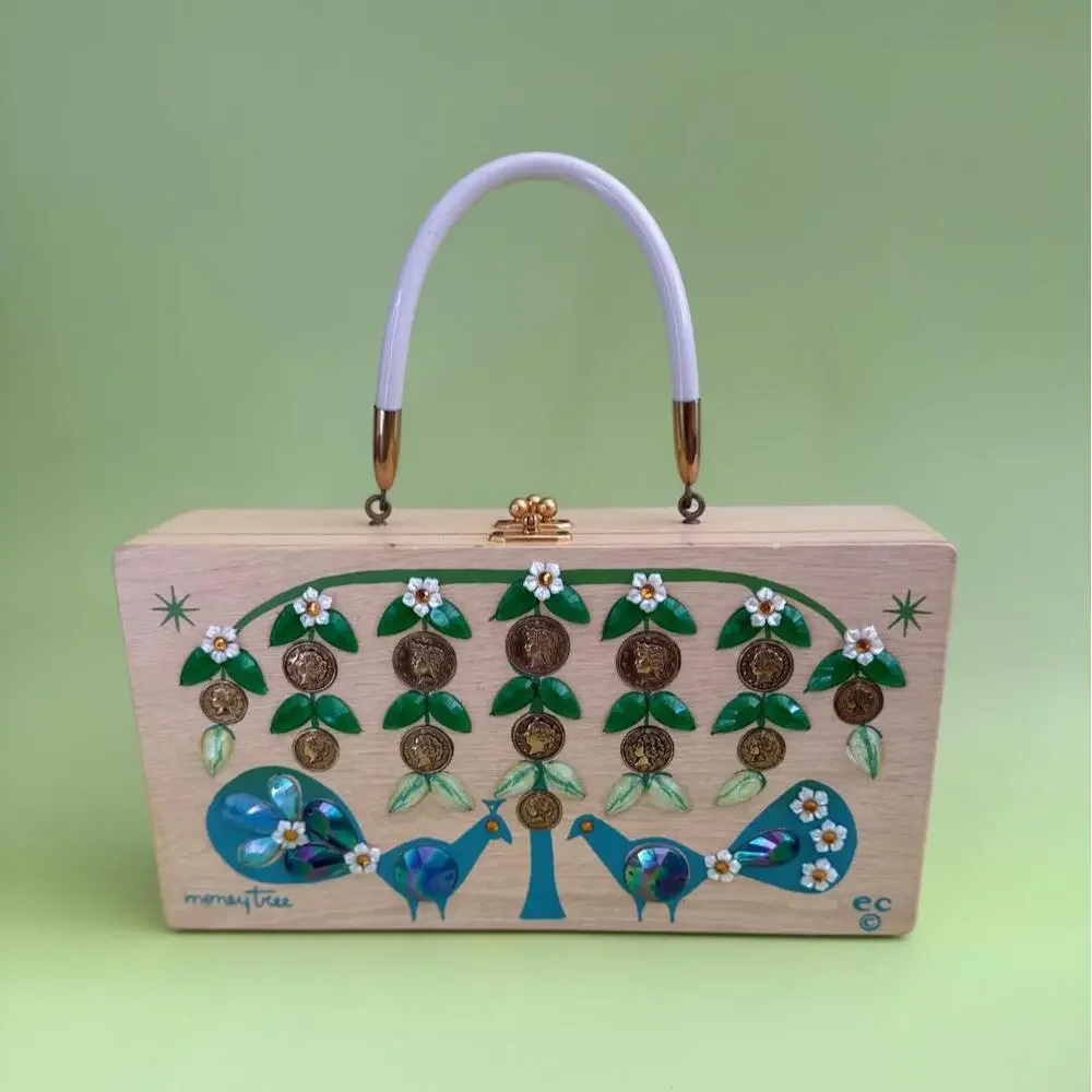 Rare 1960s Enid Collins "Money Tree" Wooden Box Bag - Picture 1 of 3